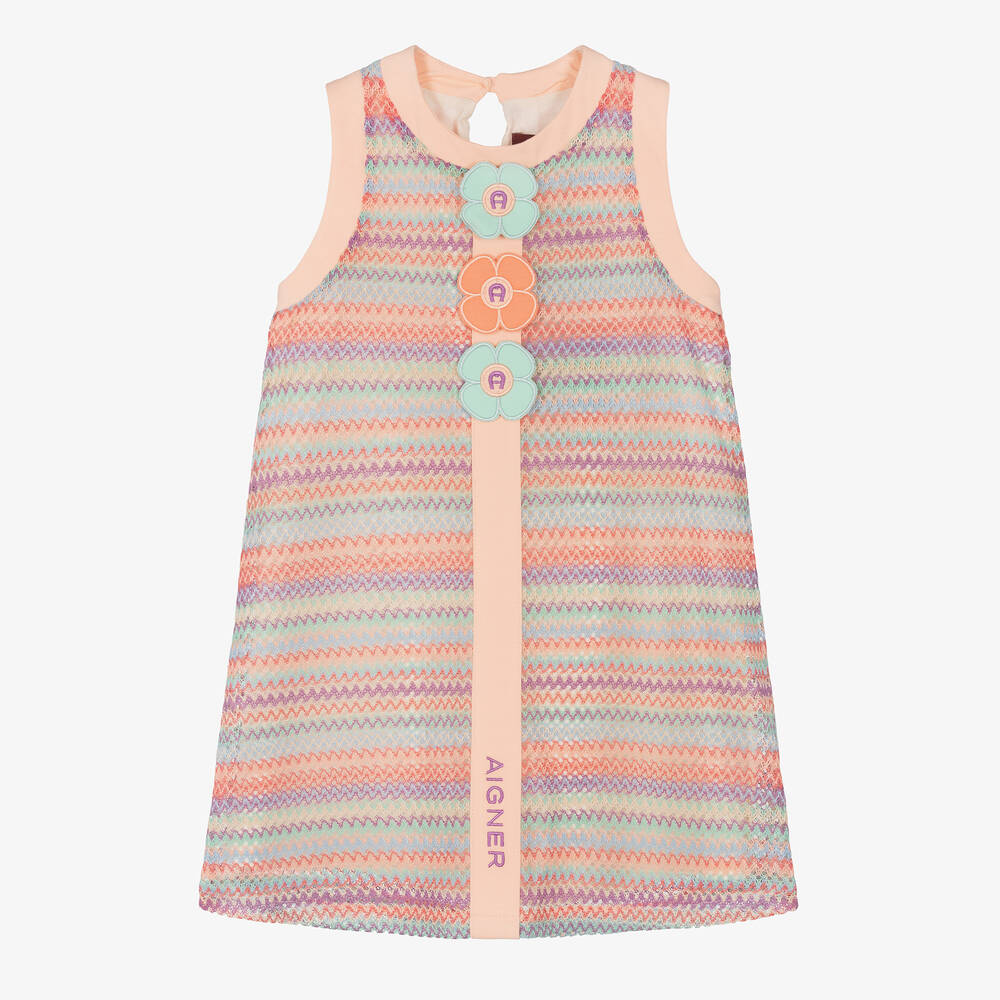 Aigner Babies'  Girls Pink Zigzag Crochet Dress