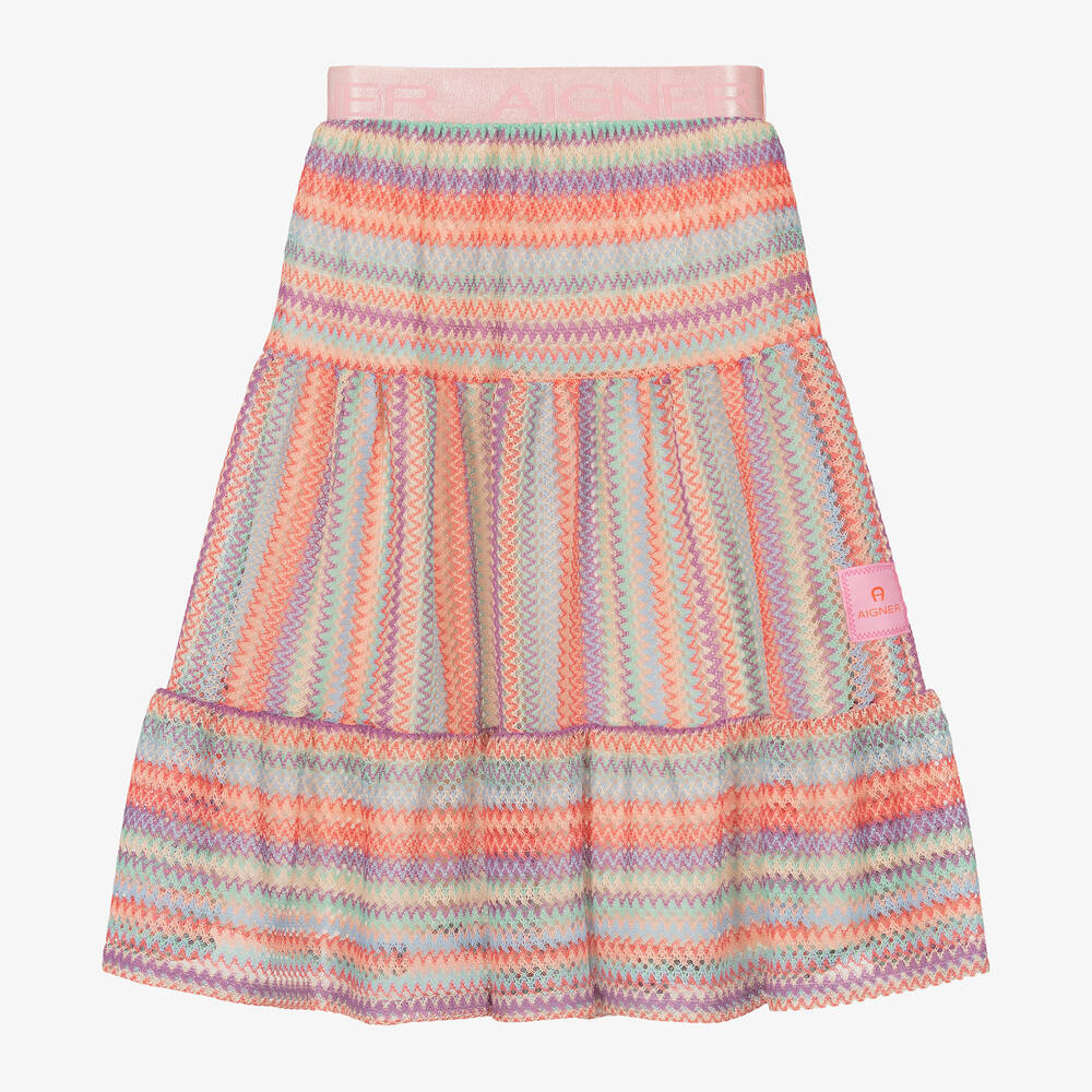 AIGNER - Girls Pink Zigzag Crochet Skirt | Childrensalon