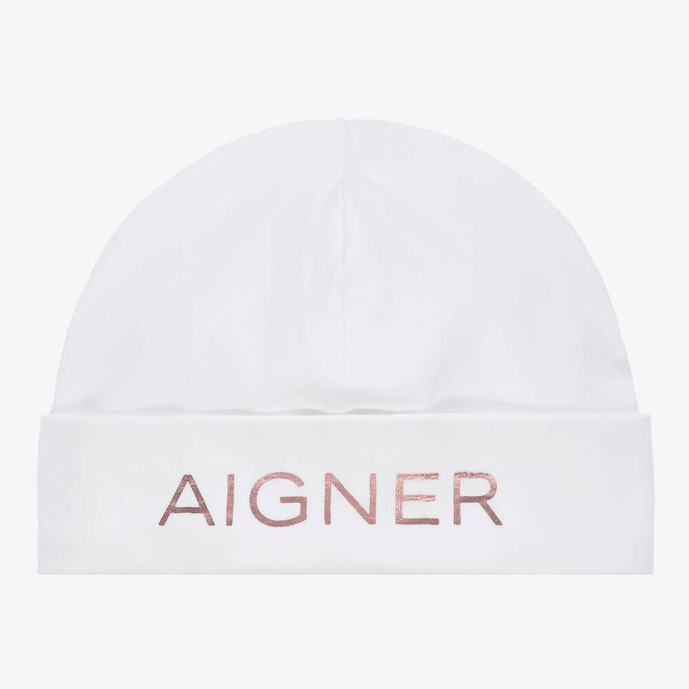 Aigner Girls White Pima Cotton Baby Hat