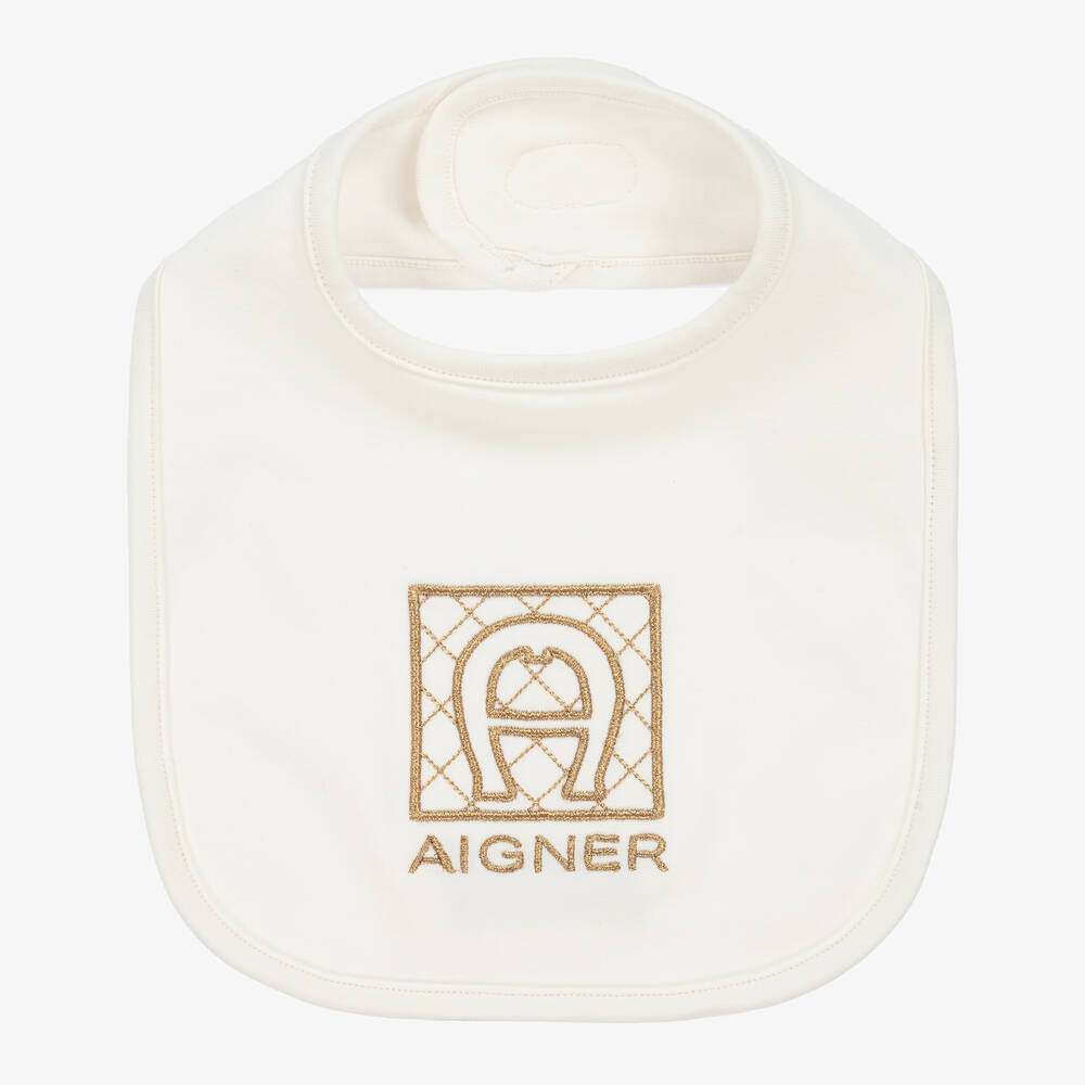 AIGNER - Кремовый слюнявчик из хлопка пима для малышей | Childrensalon