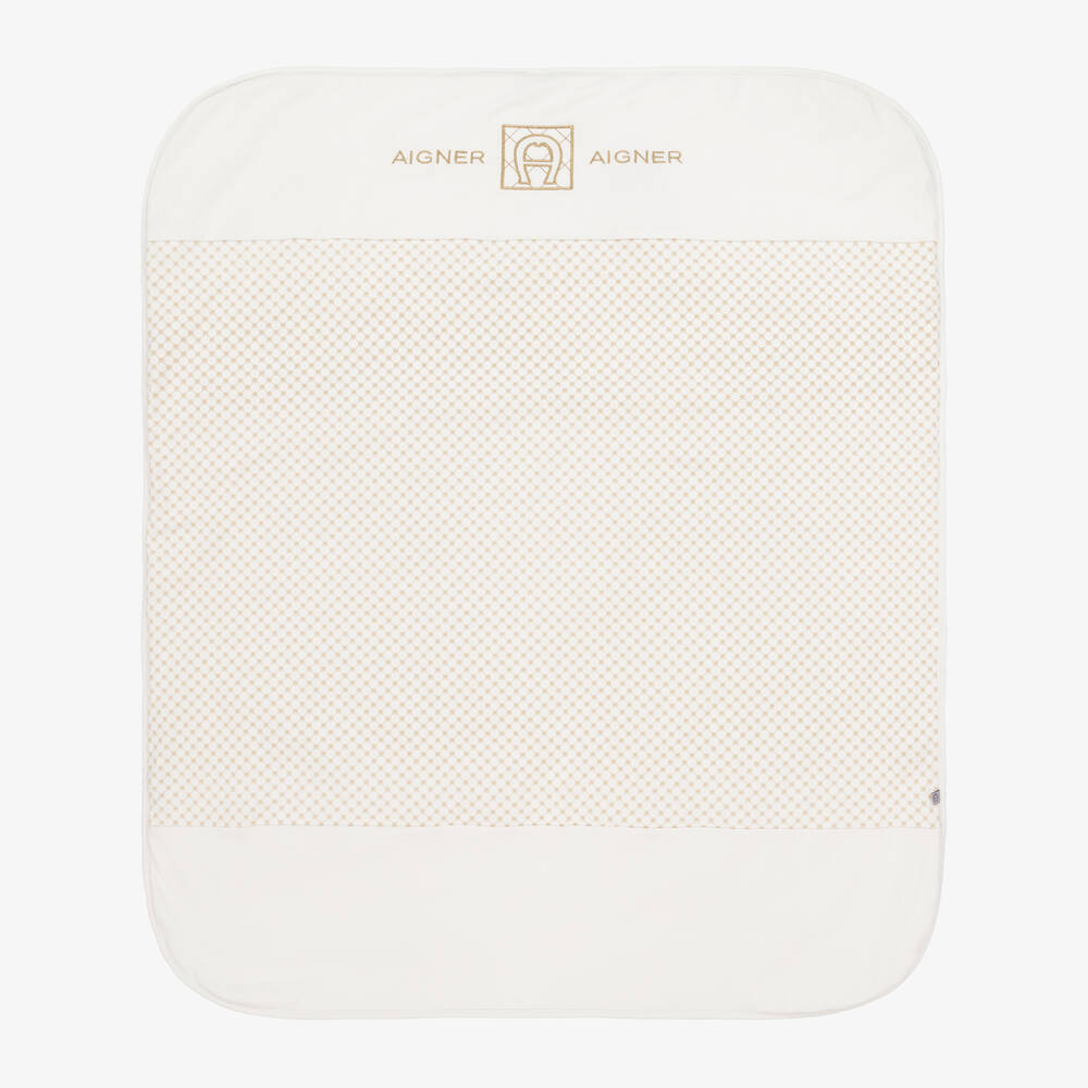 AIGNER - Ivory Pima Cotton Baby Blanket (90cm) | Childrensalon