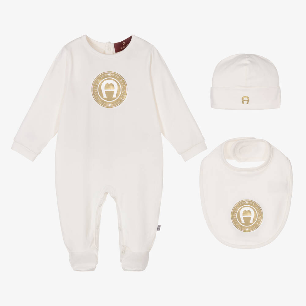 AIGNER - Ivory Pima Cotton Babysuit Set | Childrensalon