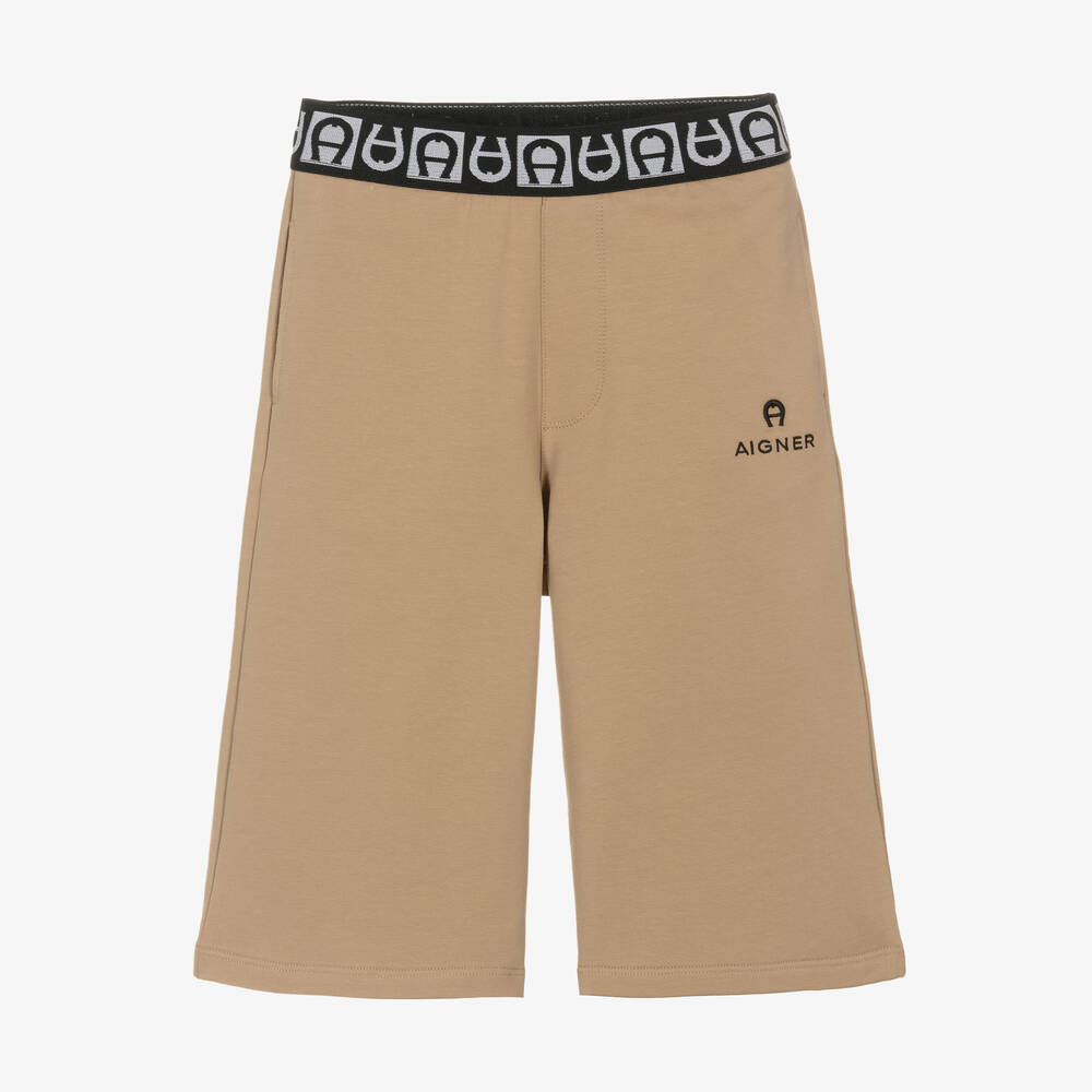 AIGNER - Teen Boys Beige Cotton Jersey Shorts | Childrensalon