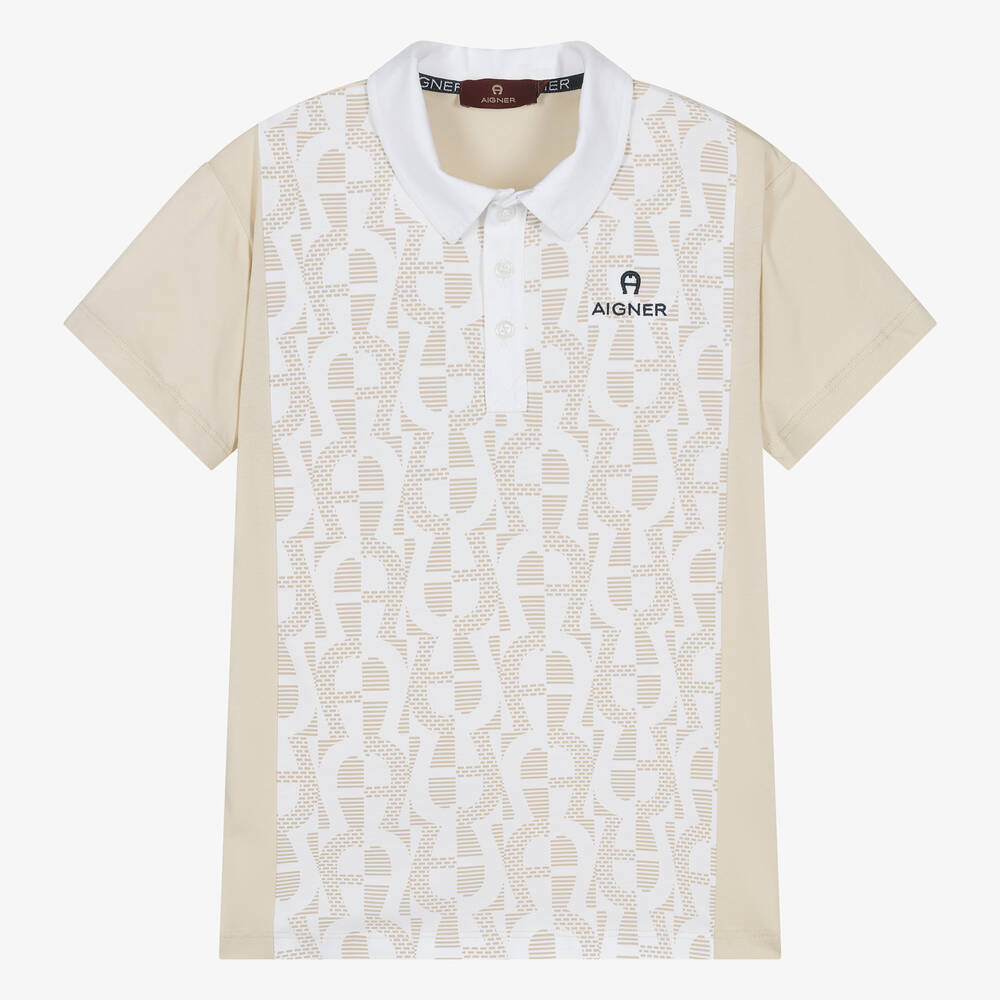 AIGNER - Teen Boys Beige Cotton Polo Shirt | Childrensalon