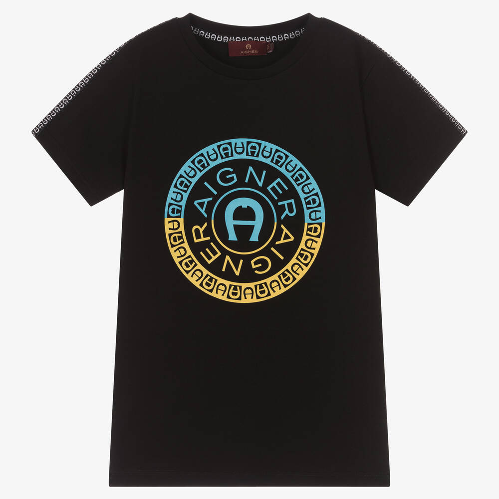 Aigner Teen Boys Black Cotton Logo T-shirt