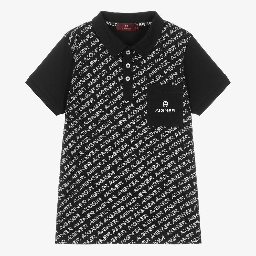 AIGNER - Teen Boys Black Cotton Polo Shirt | Childrensalon