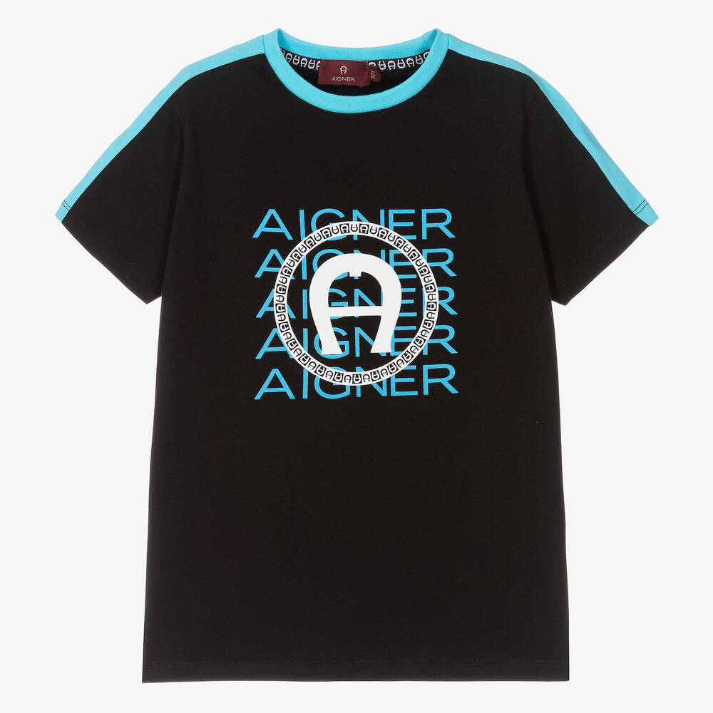 AIGNER - Teen Boys Black Cotton T-Shirt | Childrensalon