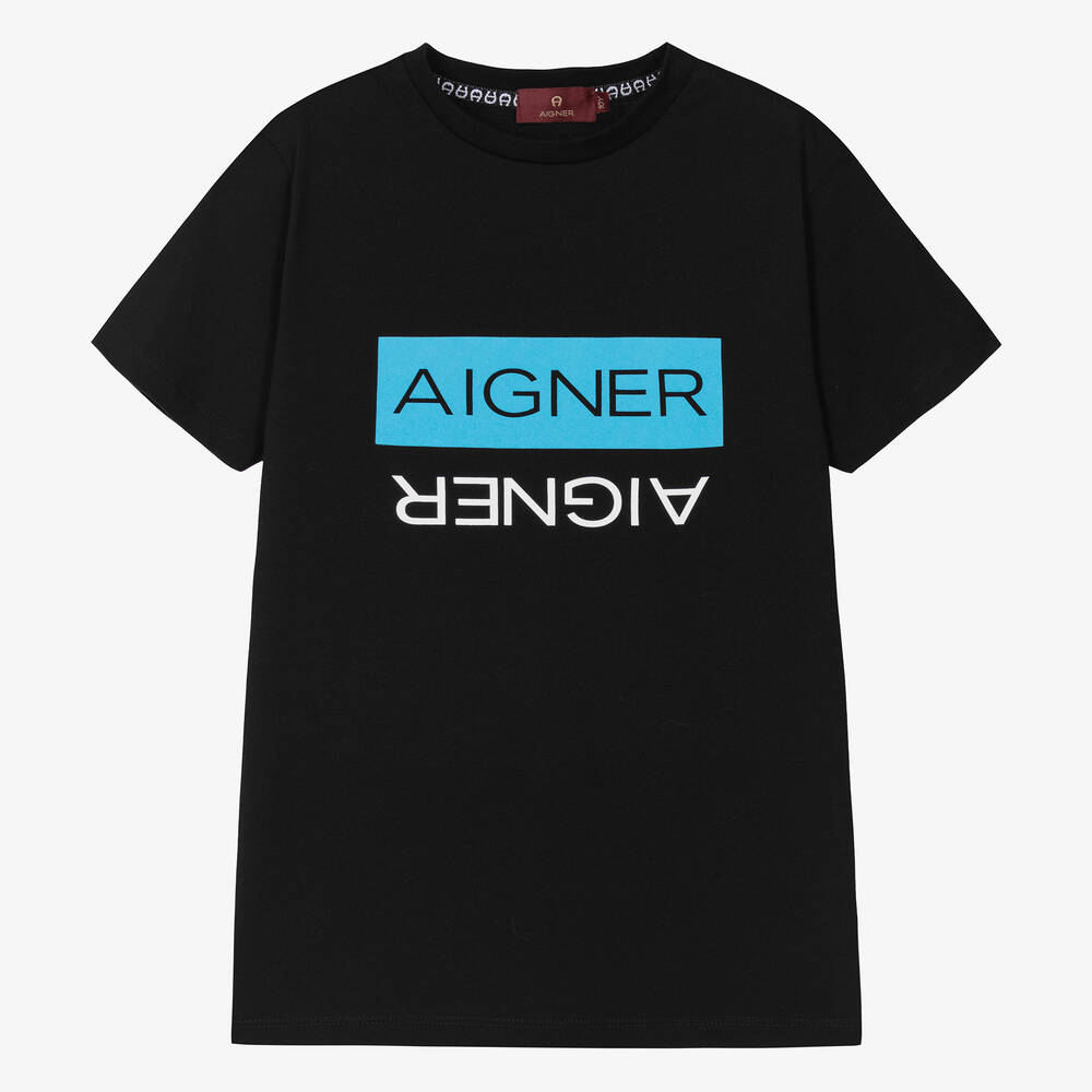 AIGNER - Teen Boys Black Cotton T-Shirt | Childrensalon