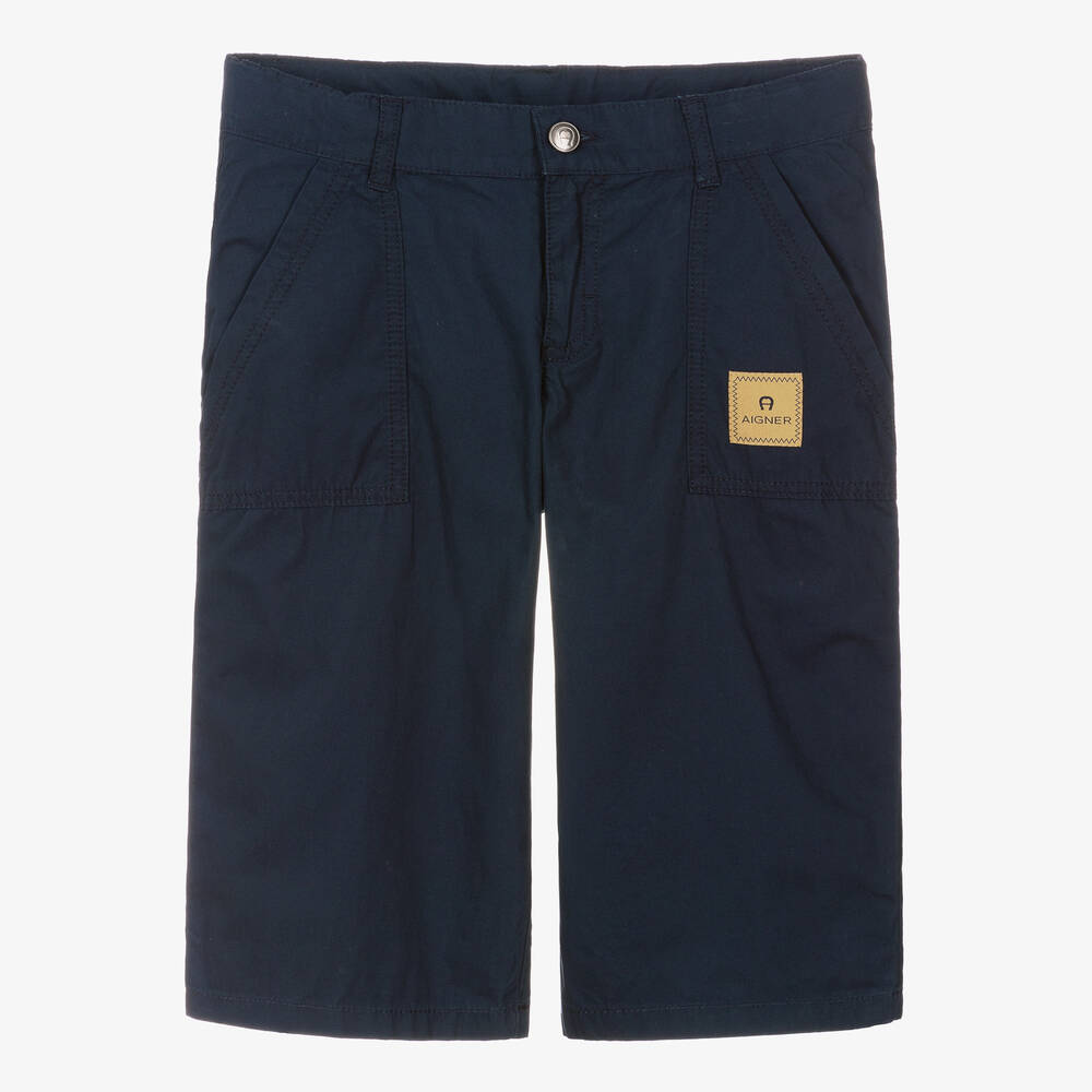 Aigner Teen Boys Blue Cotton Bermuda Shorts