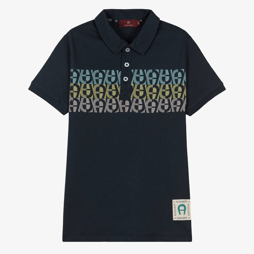 AIGNER - Teen Boys Blue Cotton Jersey Polo Shirt | Childrensalon