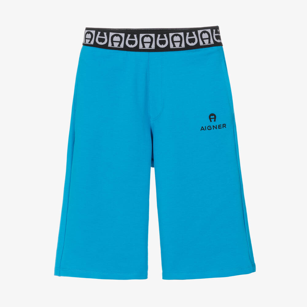 AIGNER - Teen Boys Blue Cotton Jersey Shorts | Childrensalon