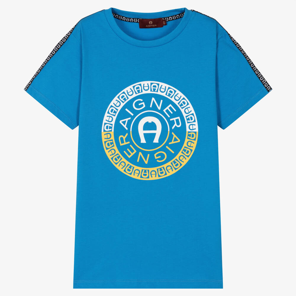 Aigner Teen Boys Blue Cotton Logo T-shirt