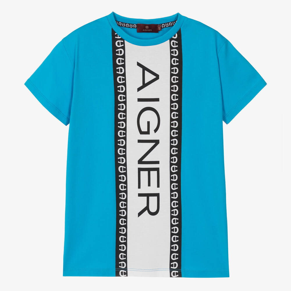 AIGNER - Teen Boys Blue Cotton Stripe T-Shirt | Childrensalon