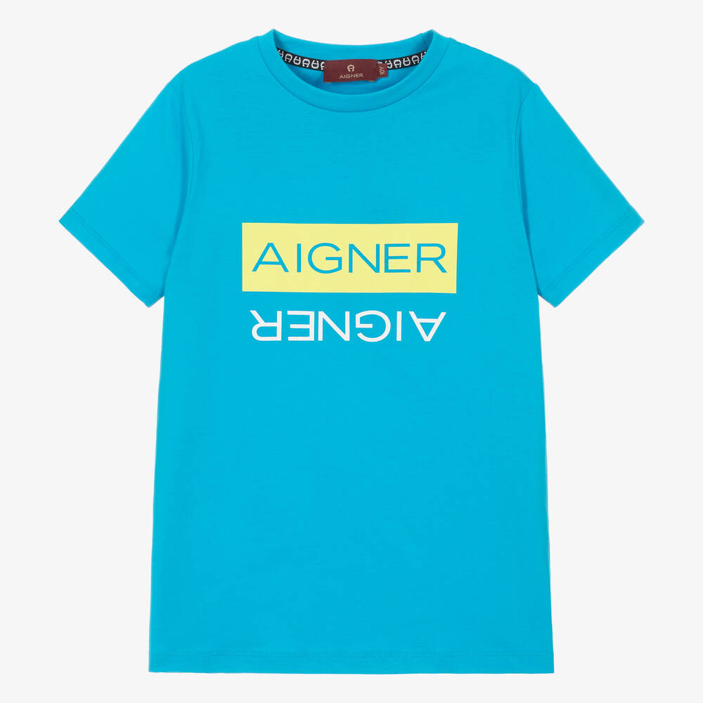 AIGNER - تيشيرت تينز ولادي قطن لون أزرق | Childrensalon
