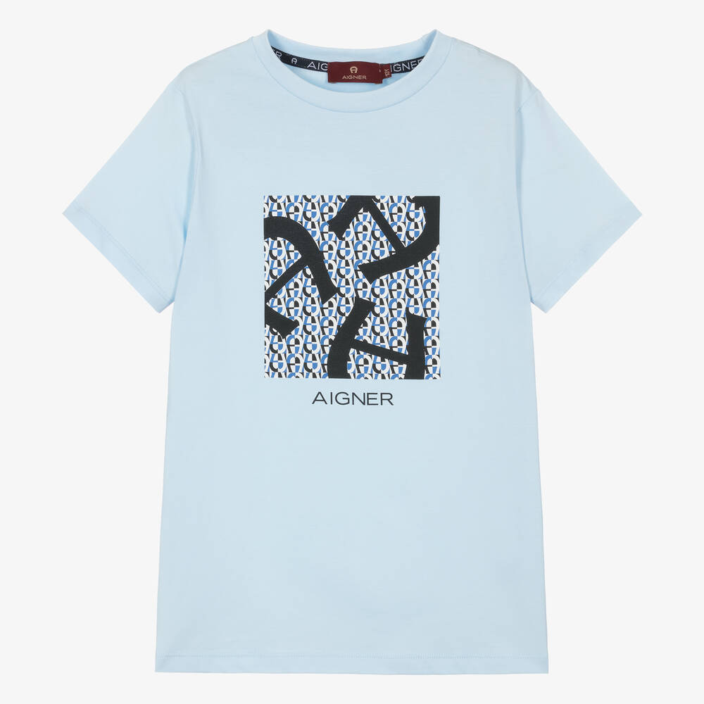 Aigner Teen Boys Blue Graphic Cotton T-shirt