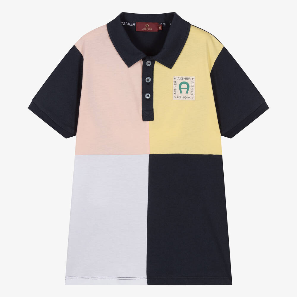AIGNER - Teen Boys Blue & Pink Cotton Polo Shirt | Childrensalon