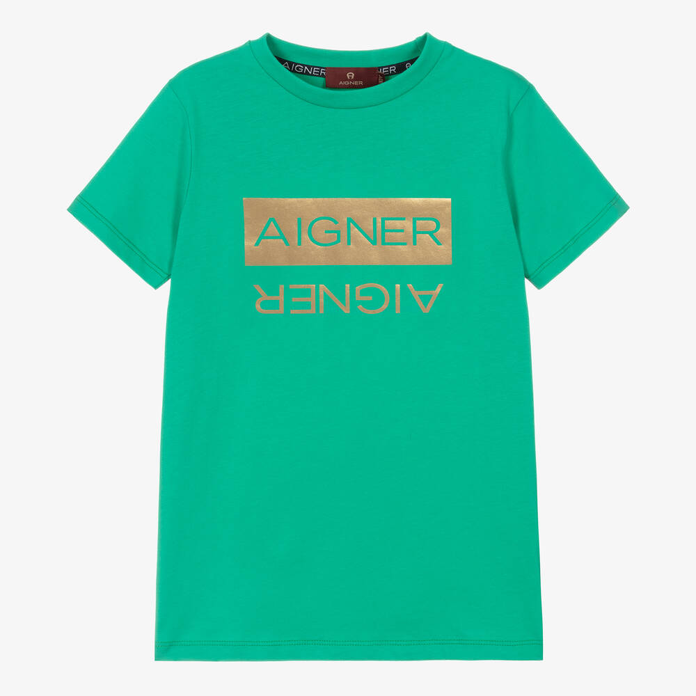 AIGNER - تيشيرت تينز ولادي قطن لون أخضر | Childrensalon