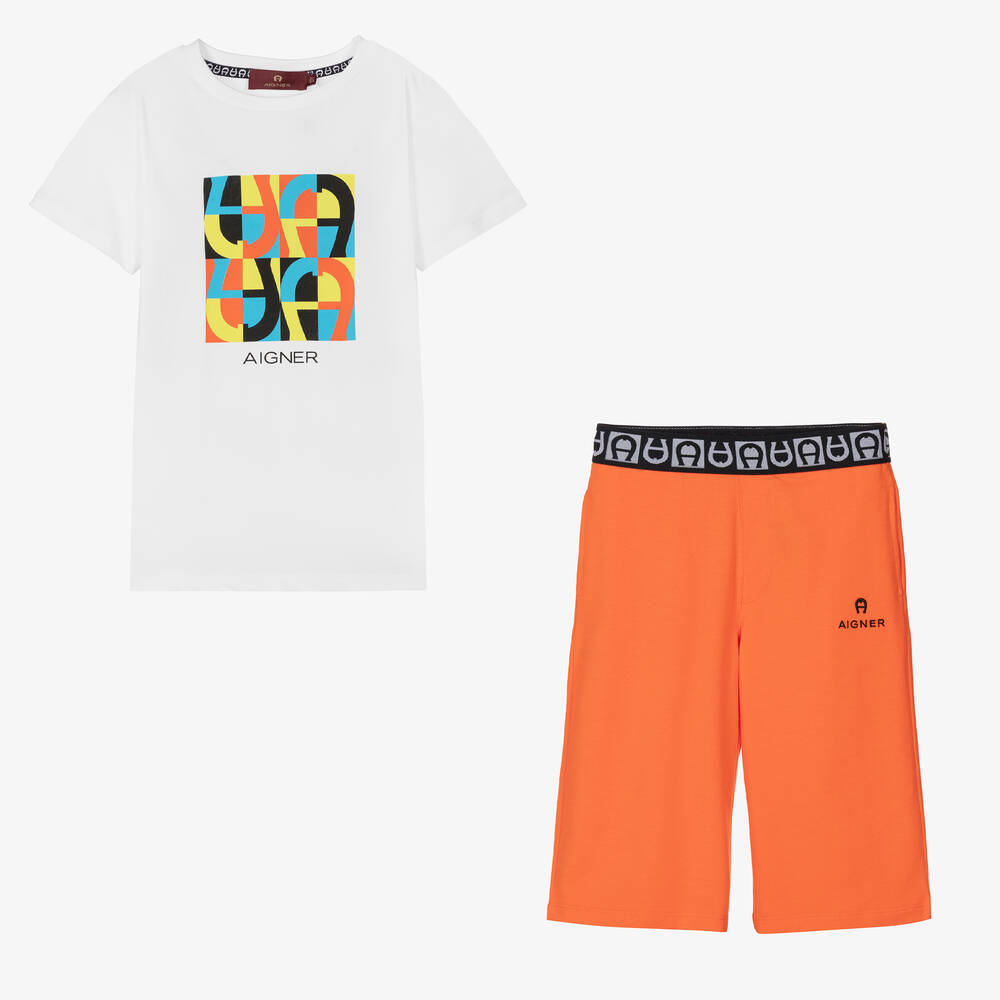 AIGNER - Teen Boys Orange Cotton Shorts Set | Childrensalon