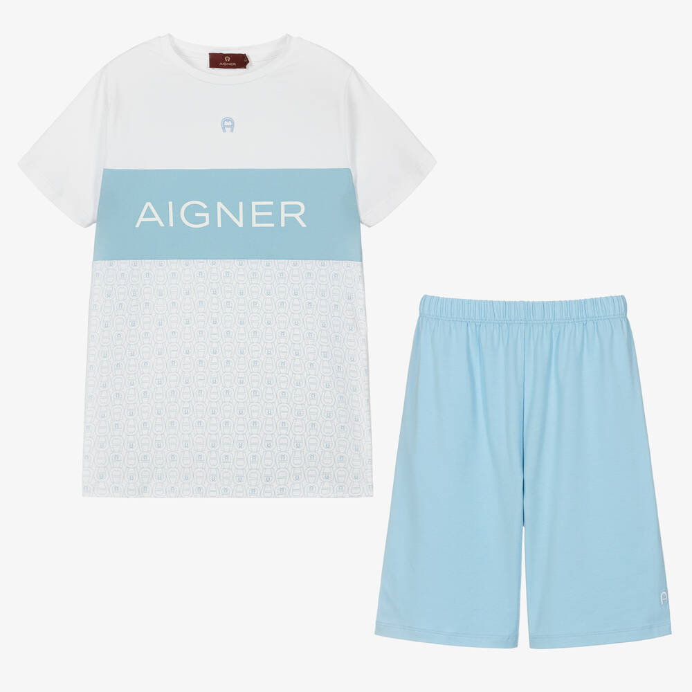 AIGNER - Teen Boys White & Blue Shorts Set | Childrensalon