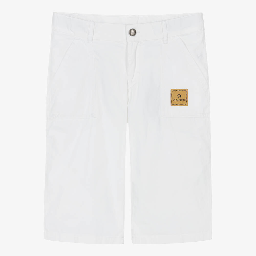 Aigner Teen Boys White Cotton Bermuda Shorts