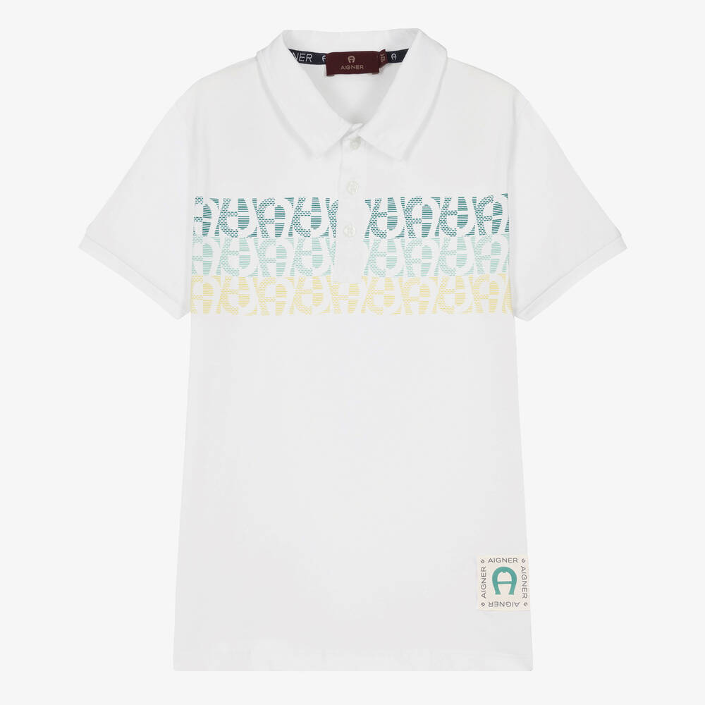 AIGNER - Белая рубашка поло из хлопкового джерси | Childrensalon