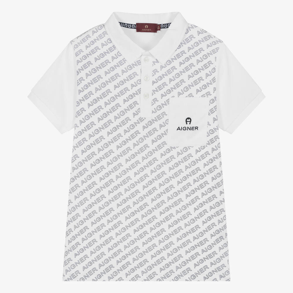 AIGNER - Teen Boys White Cotton Polo Shirt | Childrensalon