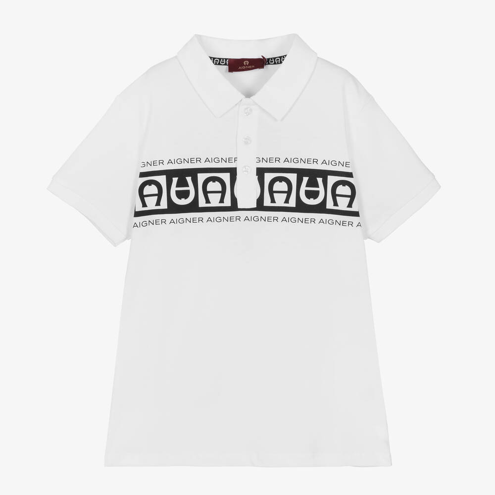 AIGNER - Белая рубашка поло из хлопка для подростков | Childrensalon