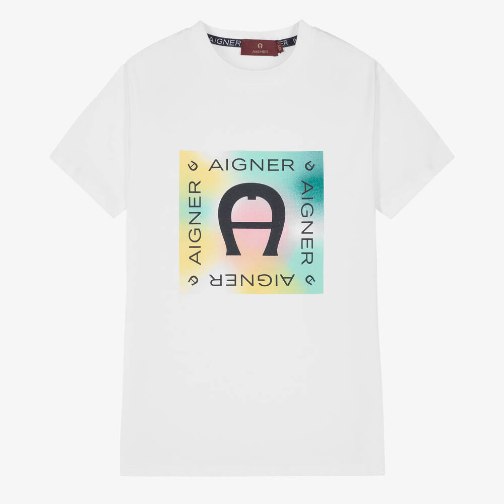 AIGNER - T-shirt blanc en coton ado garçon | Childrensalon