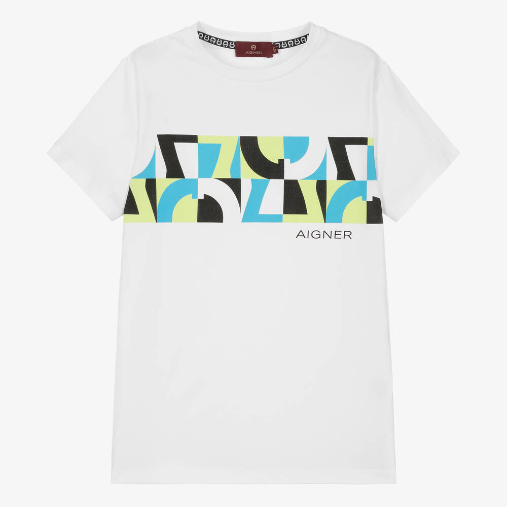 AIGNER - T-shirt blanc en coton ado garçon | Childrensalon