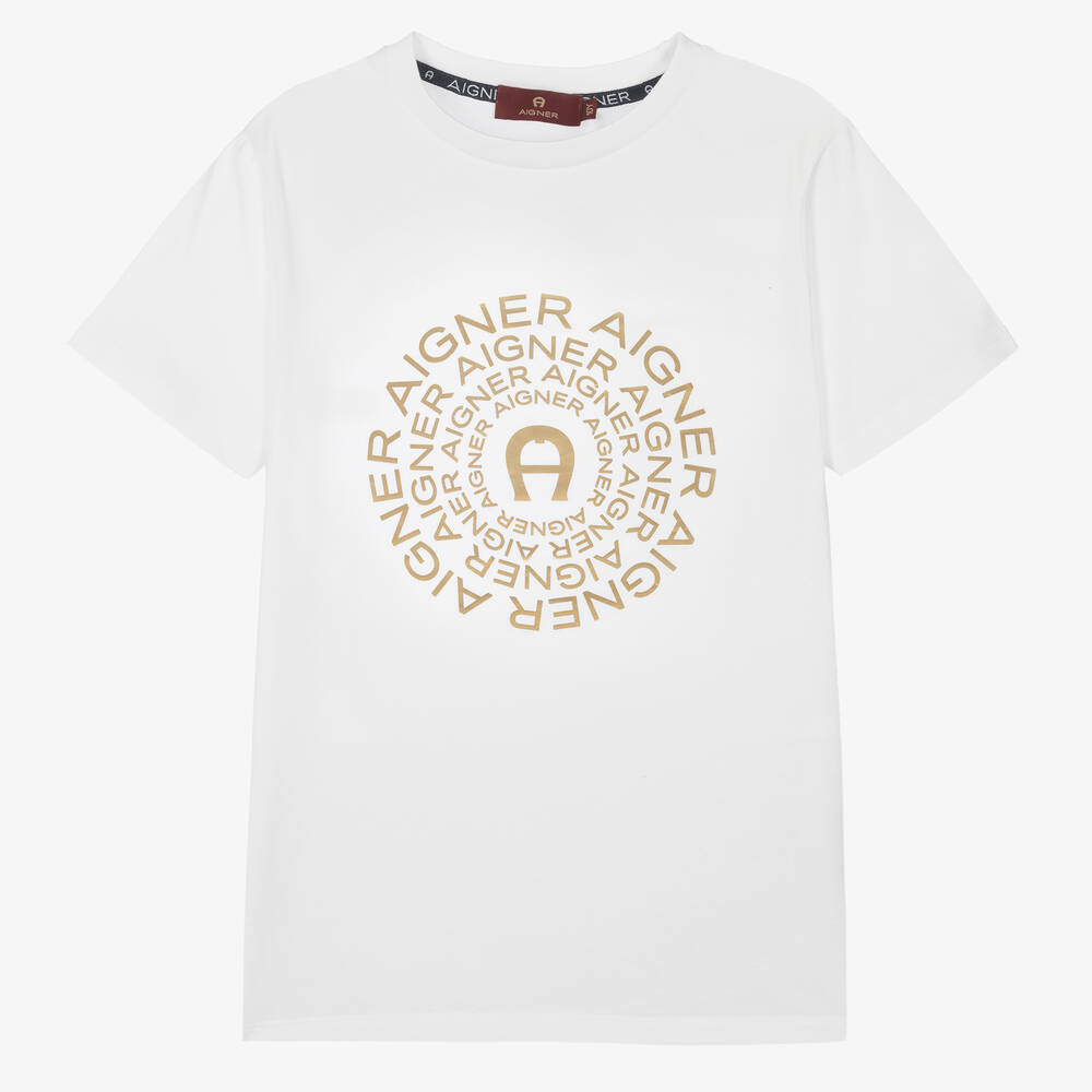 Aigner Teen Boys White & Gold Logo T-shirt