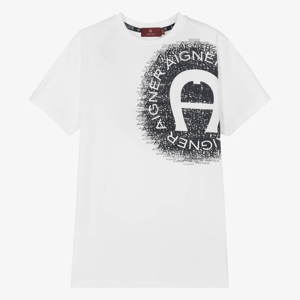 AIGNER - T-shirt blanc en coton à motif ado | Childrensalon