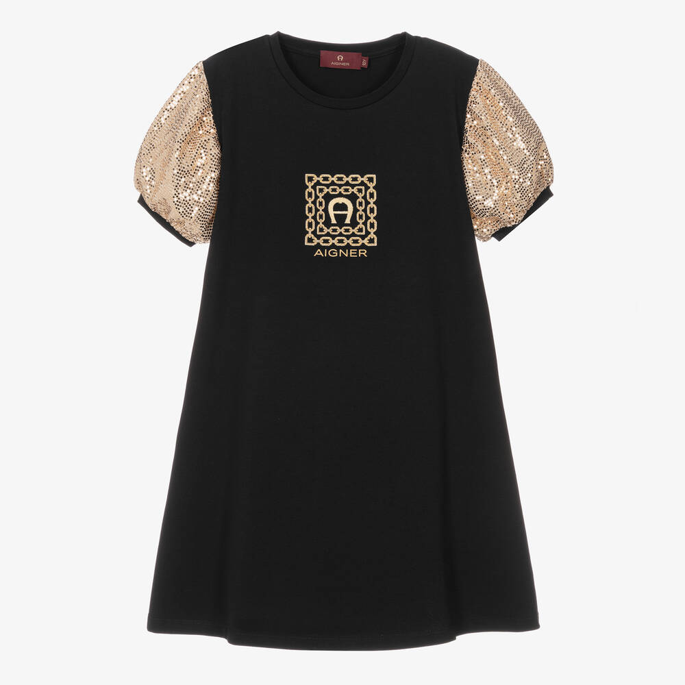 AIGNER - Черное платье с золотистыми пайетками | Childrensalon