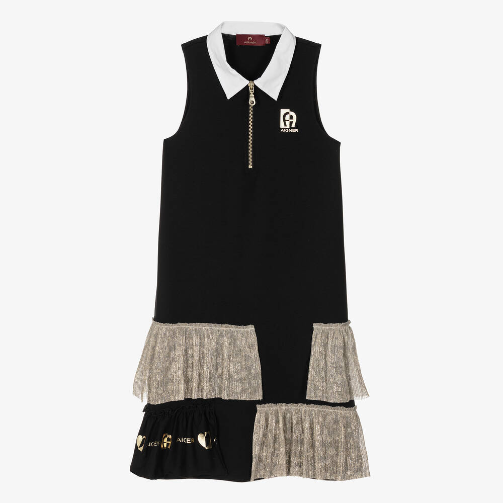 AIGNER - Teen Girls Black & Gold Sleeveless Dress | Childrensalon