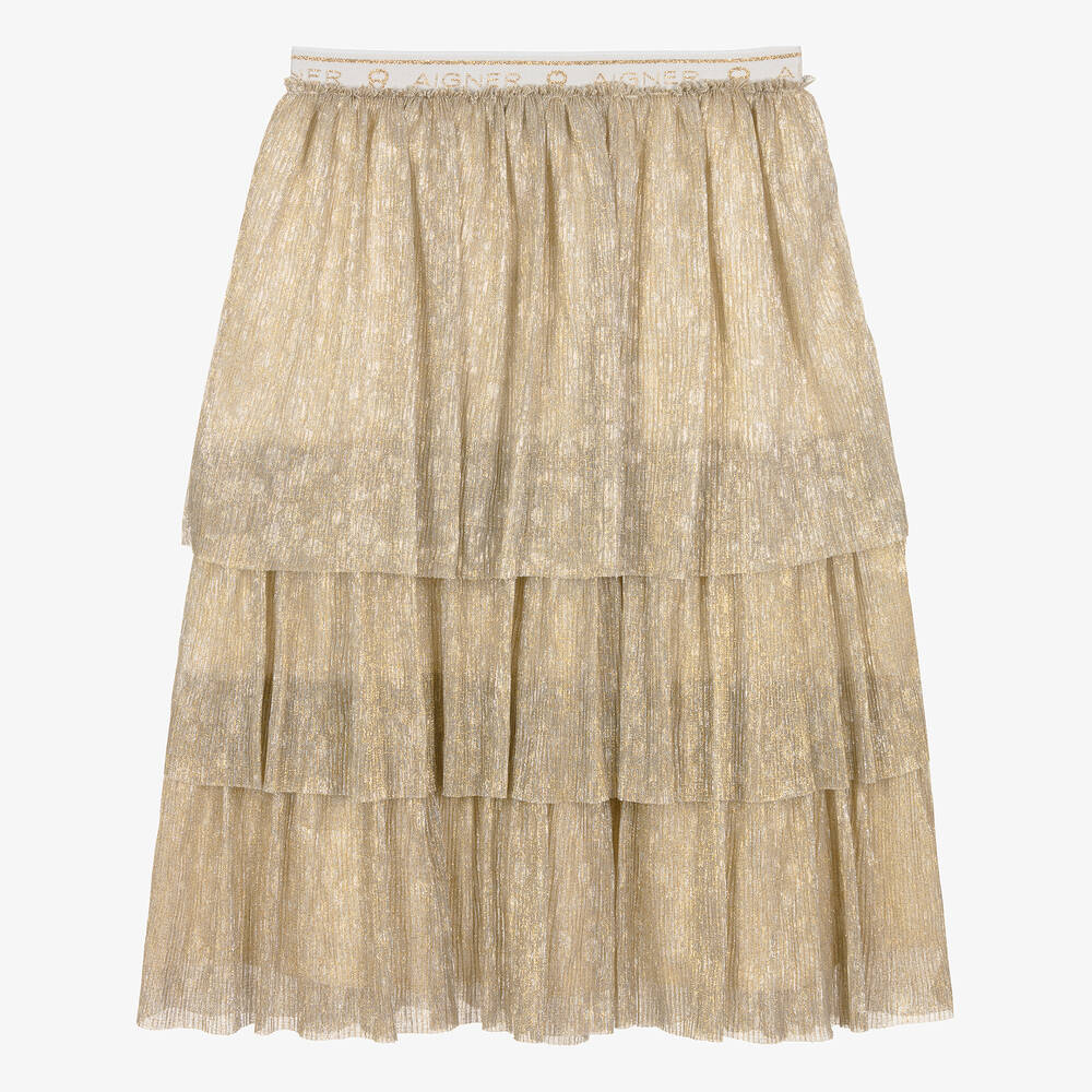 Aigner Teen Girls Gold Ruffle Plissé Skirt