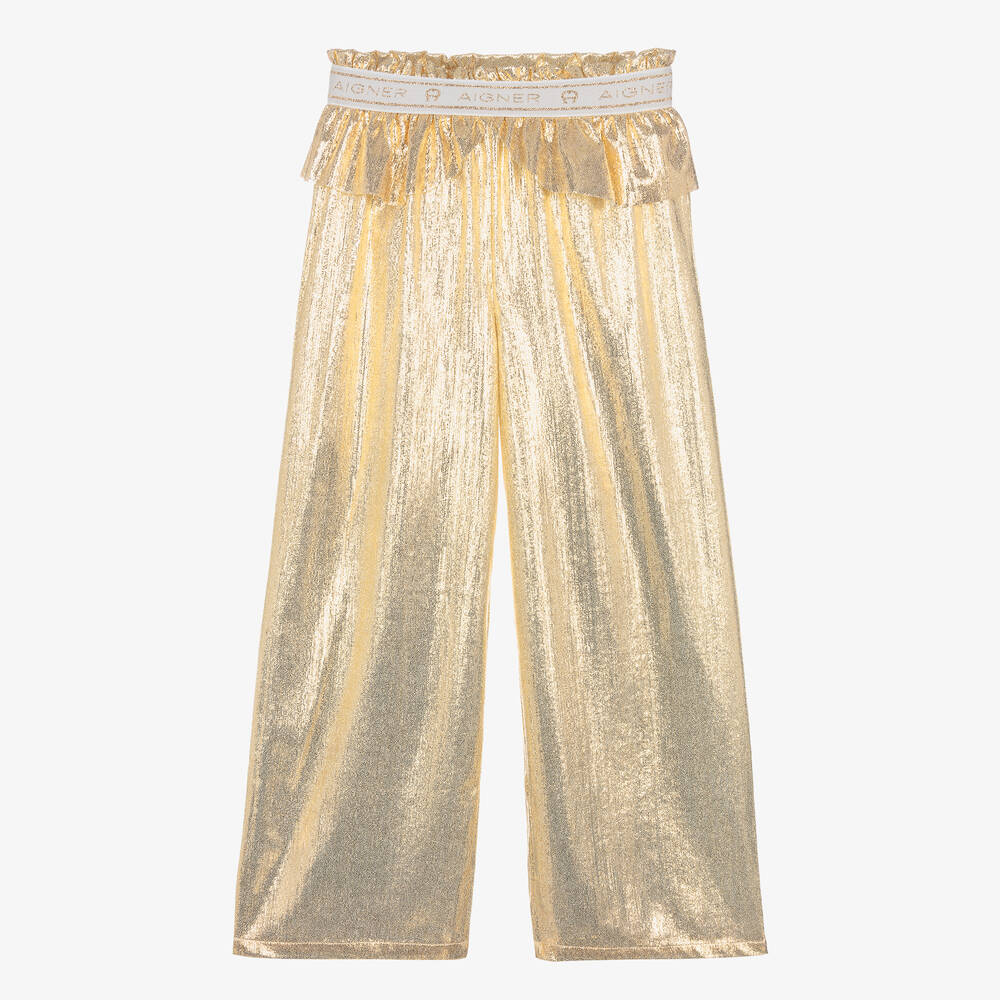 AIGNER - Широкие брюки цвета золотистый металлик | Childrensalon