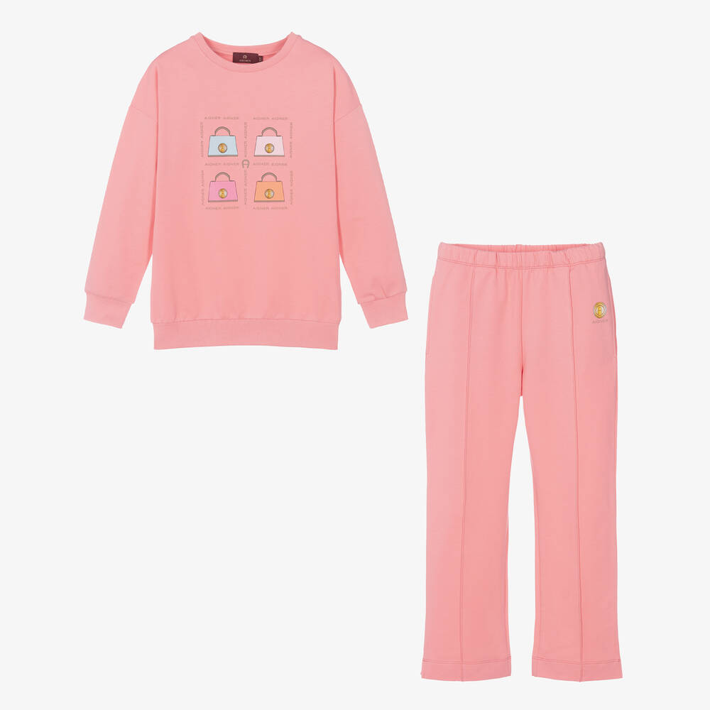 AIGNER - Teen Girls Pink Cotton Handbag Tracksuit | Childrensalon