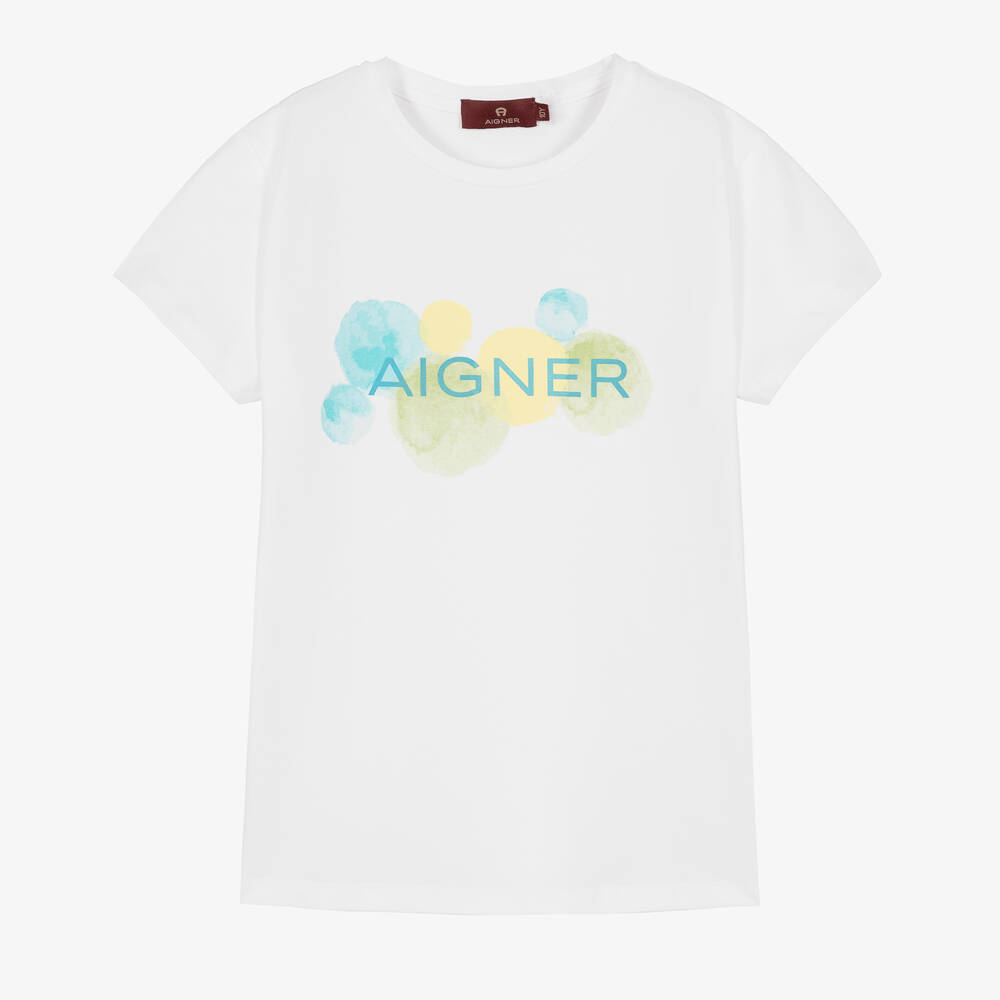 Aigner Teen Girls White & Blue T-shirt
