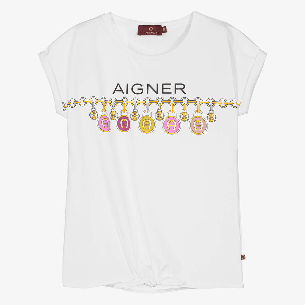 Aigner Teen Girls White Chain Logo T-shirt