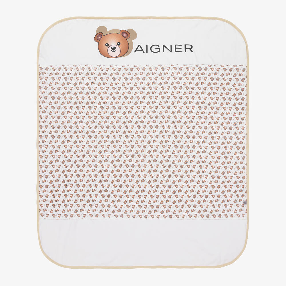 AIGNER - بطانية قطن بيما جيرسي لون أبيض وبيج (90 سم) | Childrensalon
