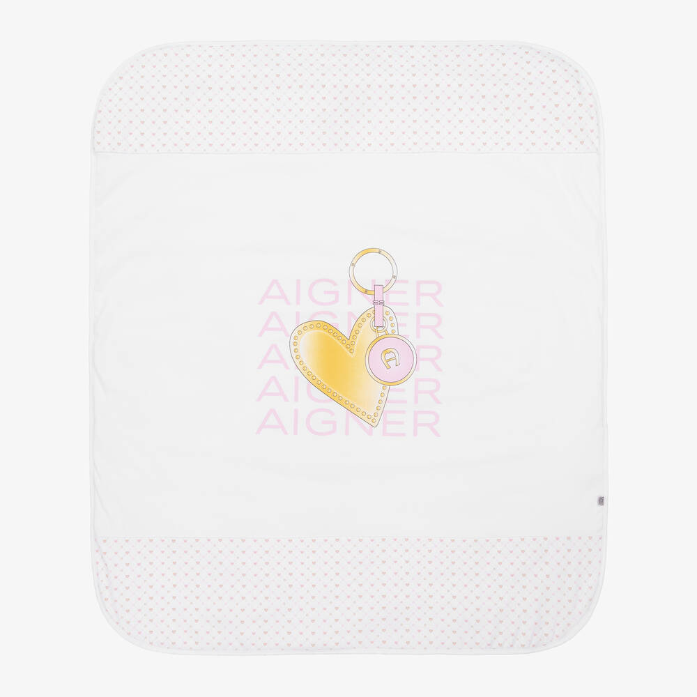 AIGNER - White Pima Cotton Baby Blanket (90cm) | Childrensalon