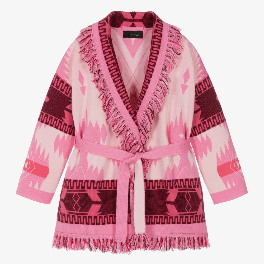 Alanui Jacquard Frayed-edge Cardigan In Pink