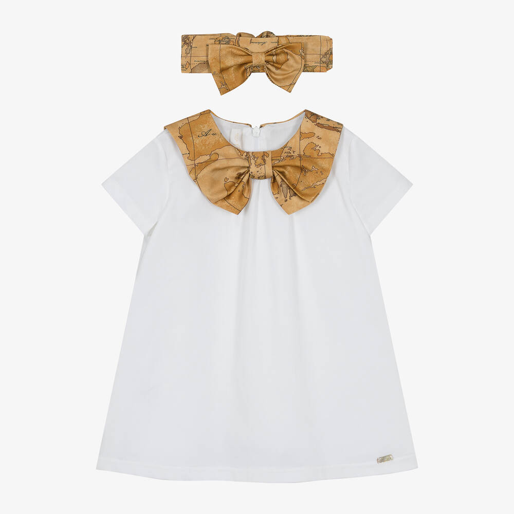 Alviero Martini - Baby Girls Ivory Cotton Geo Map Dress Set | Childrensalon