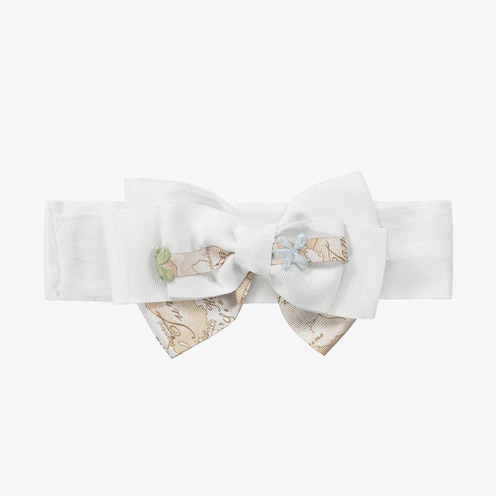 Alviero Martini Baby Girls White & Geo Map Bow Headband