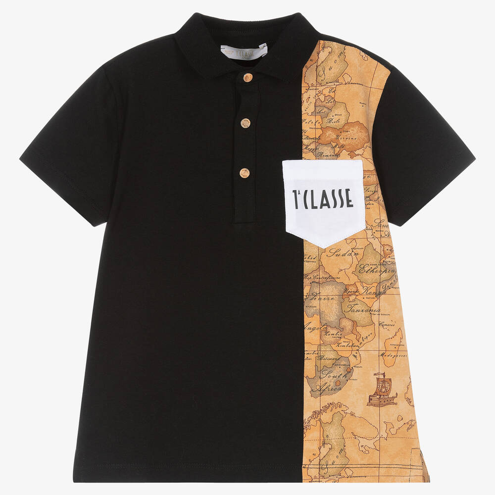 Alviero Martini Babies' Boys Black & Beige Cotton Geo Map Polo Shirt