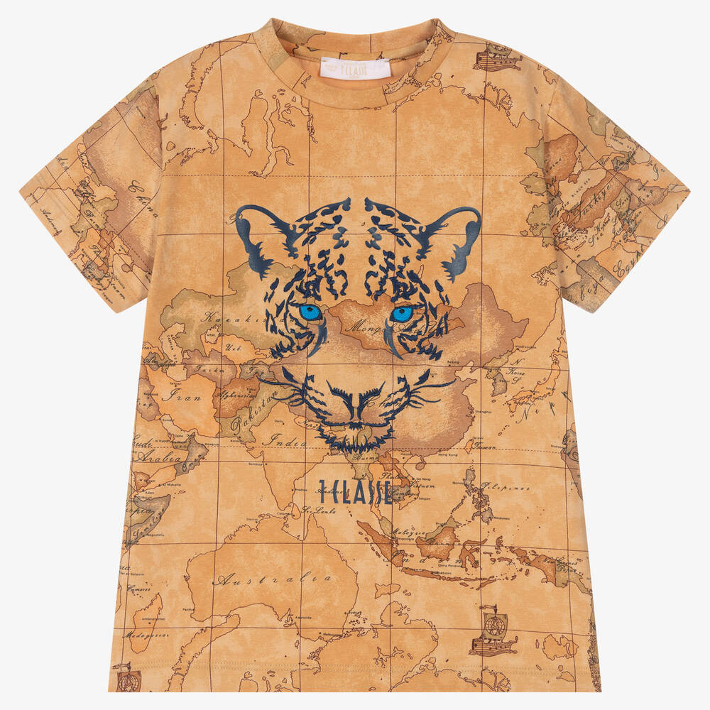 Alviero Martini Babies' Boys Beige Cotton Geo Map Tiger T-shirt