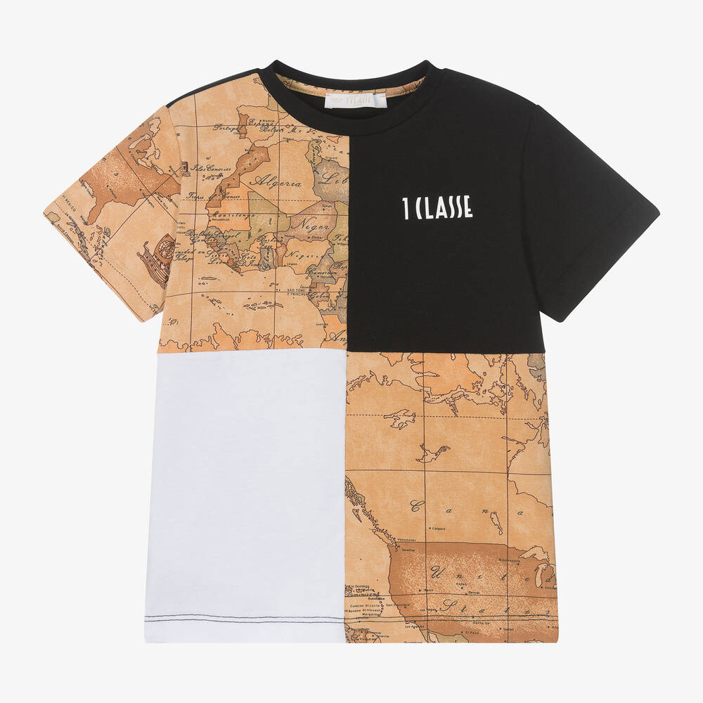 Alviero Martini - Boys Black Cotton Geo Map T-Shirt | Childrensalon