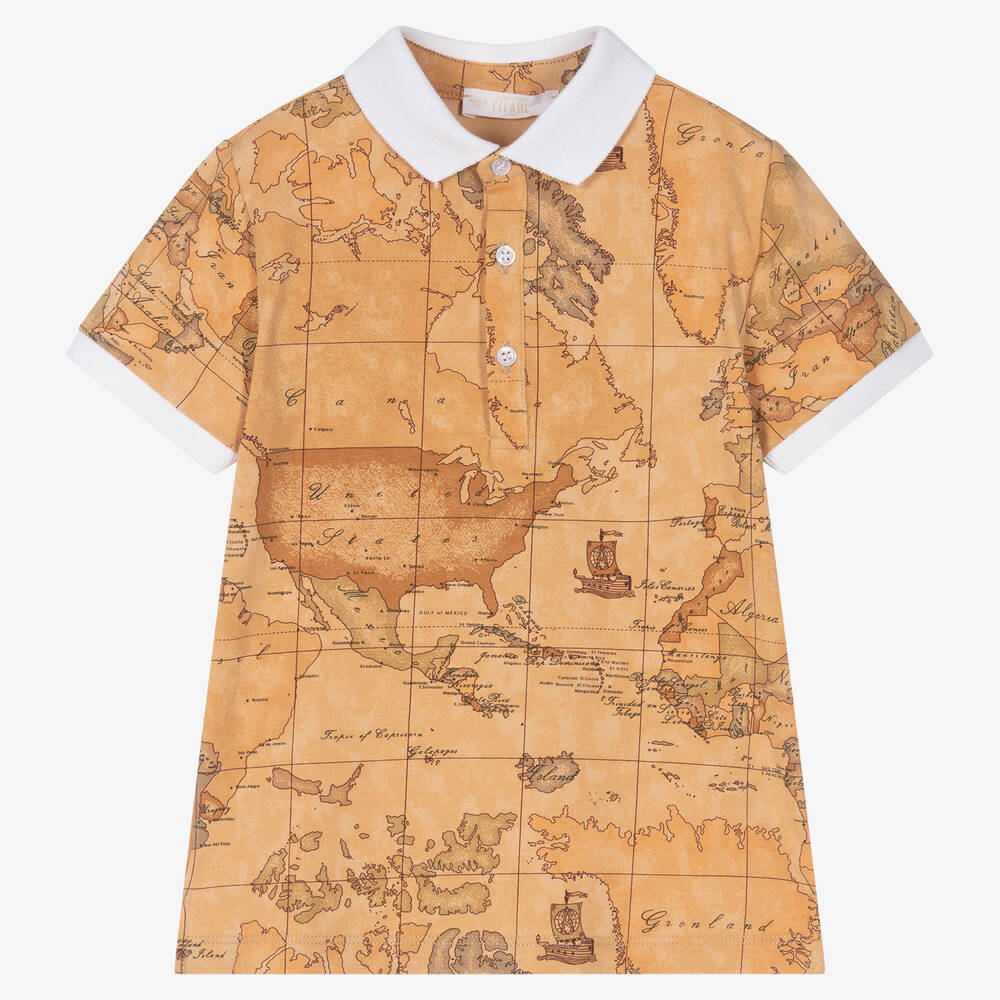 Alviero Martini Babies' Boys Dark Beige Geo Map Polo Shirt