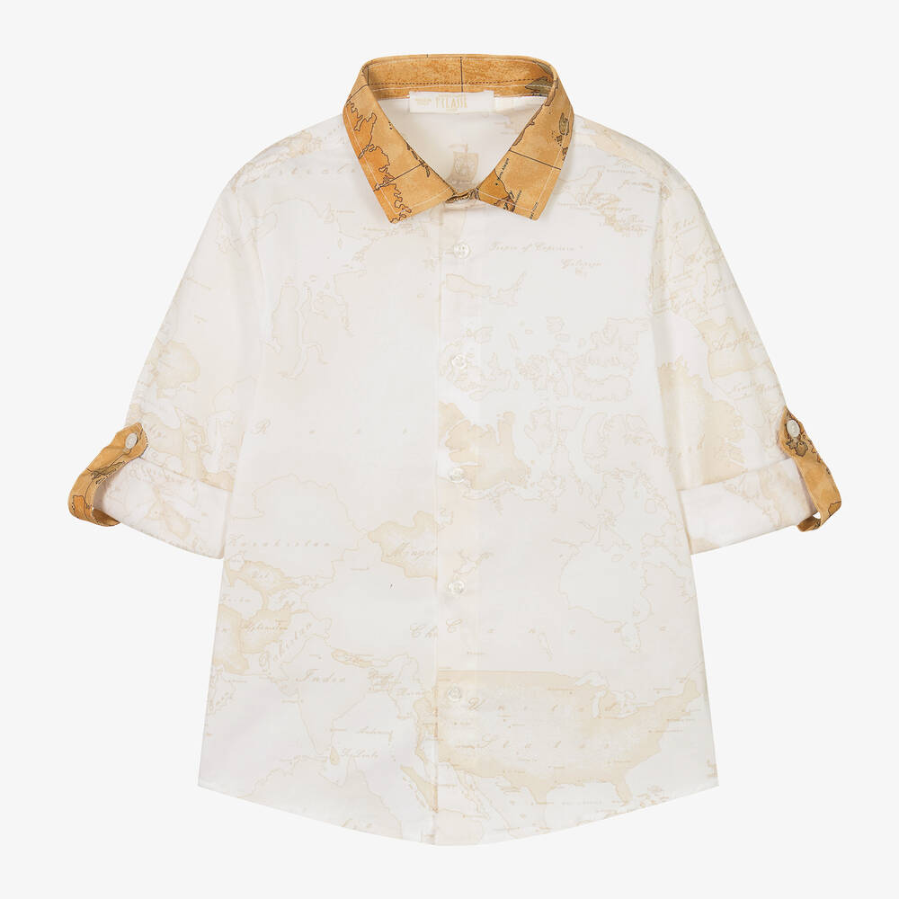Alviero Martini - Boys Ivory Geo Map Cotton Shirt | Childrensalon