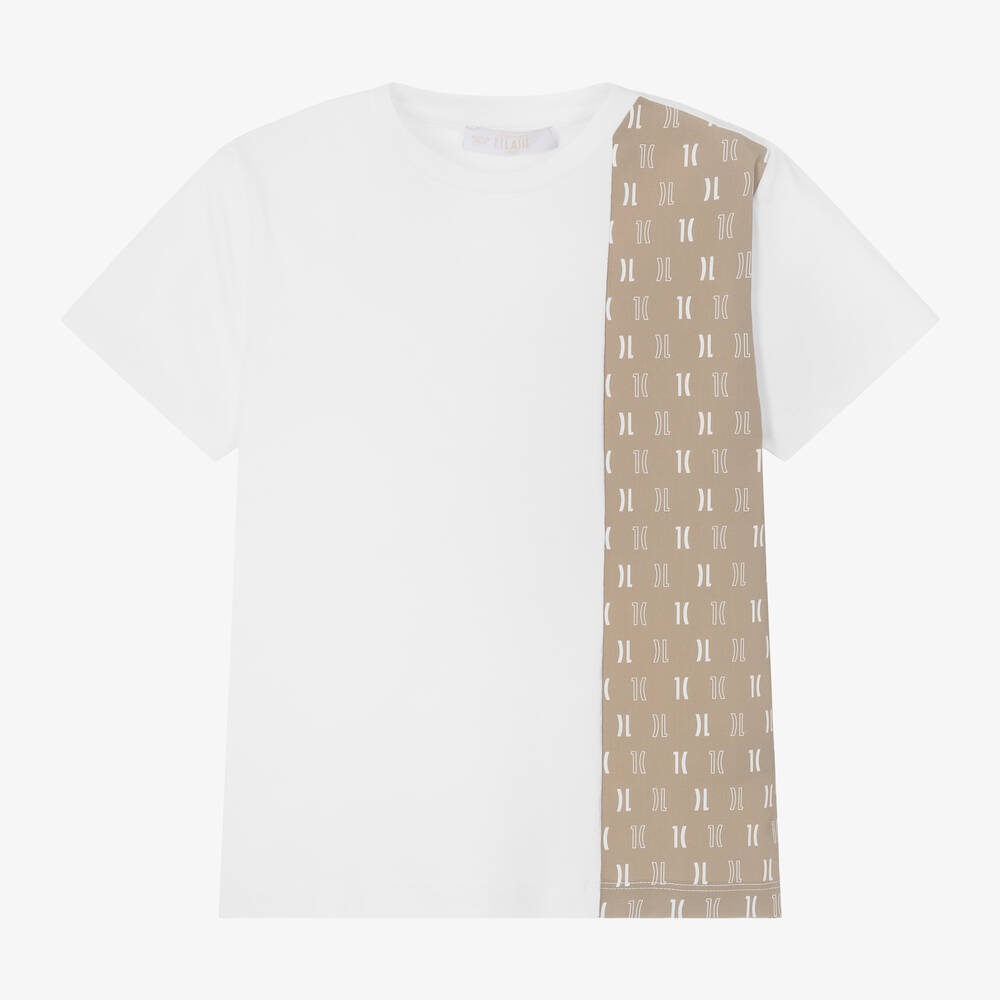 Alviero Martini - Boys White & Beige Monogram Cotton T-Shirt | Childrensalon