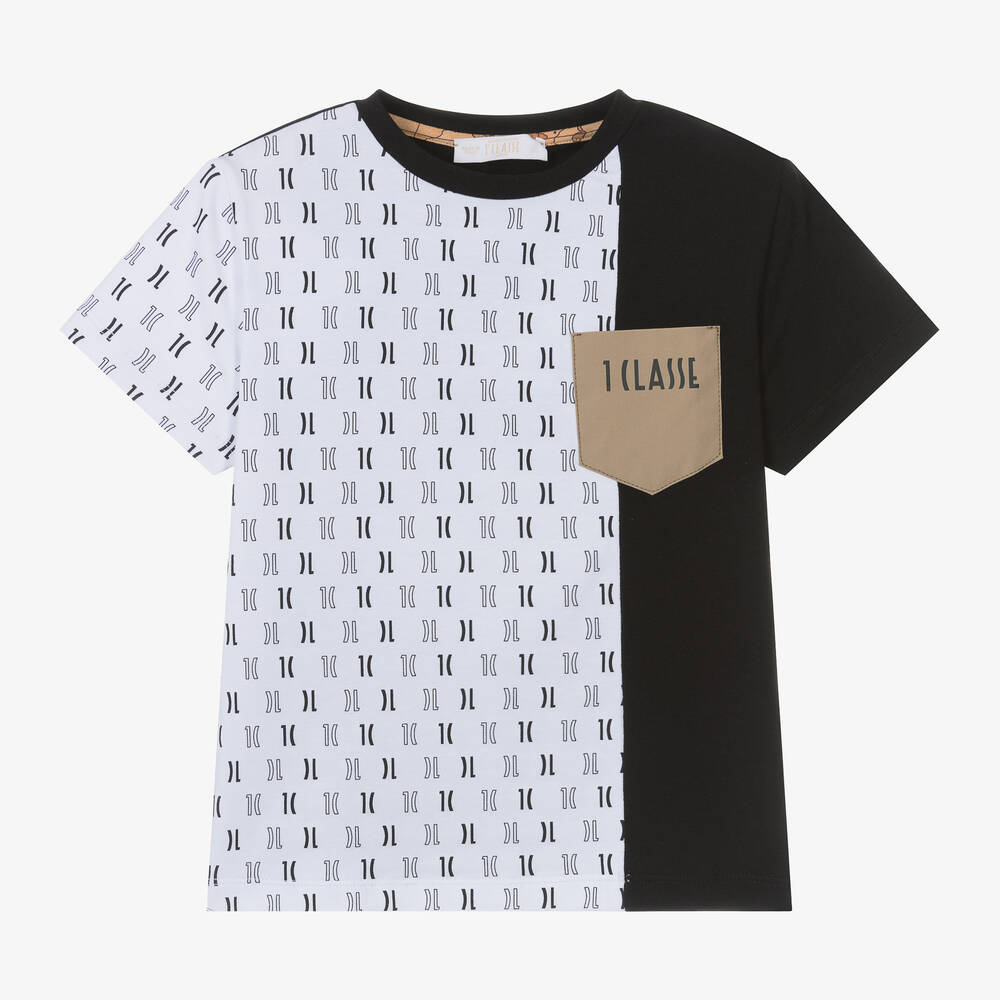Alviero Martini - Boys White & Black 1a Classe Cotton T-Shirt | Childrensalon